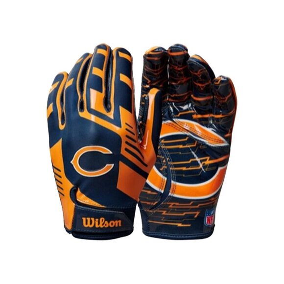 NWT Chicago Bears NFL Team Stretch Fit YOUTH Receiver Gloves Wilson Football - Picture 1 of 5